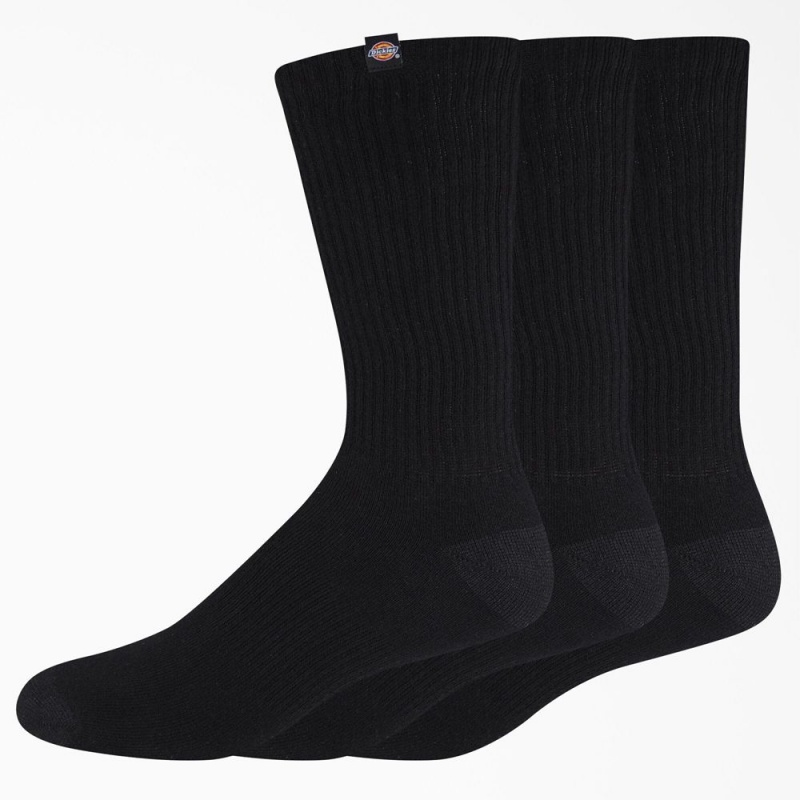 Black Dickies Label Crew 3-Pack Men\'s Socks | 703-YPTLKH