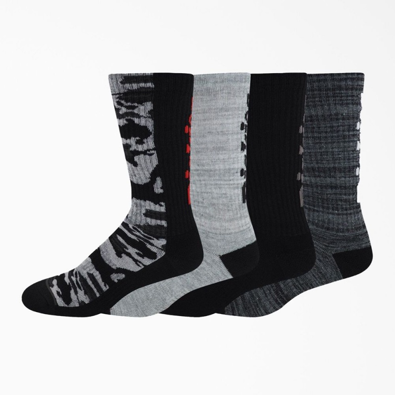 Black Dickies Logo Camo Crew 4-Pack Men\'s Socks | 194-MFOIQN