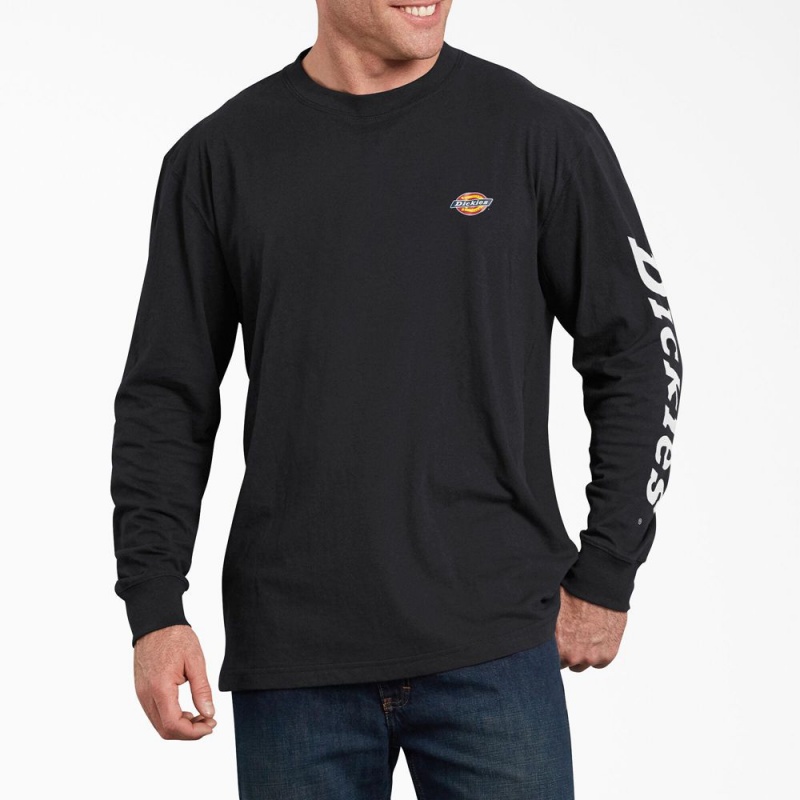 Black Dickies Long-Sleeve Graphic Men\'s T-Shirt | 413-XGCPTK