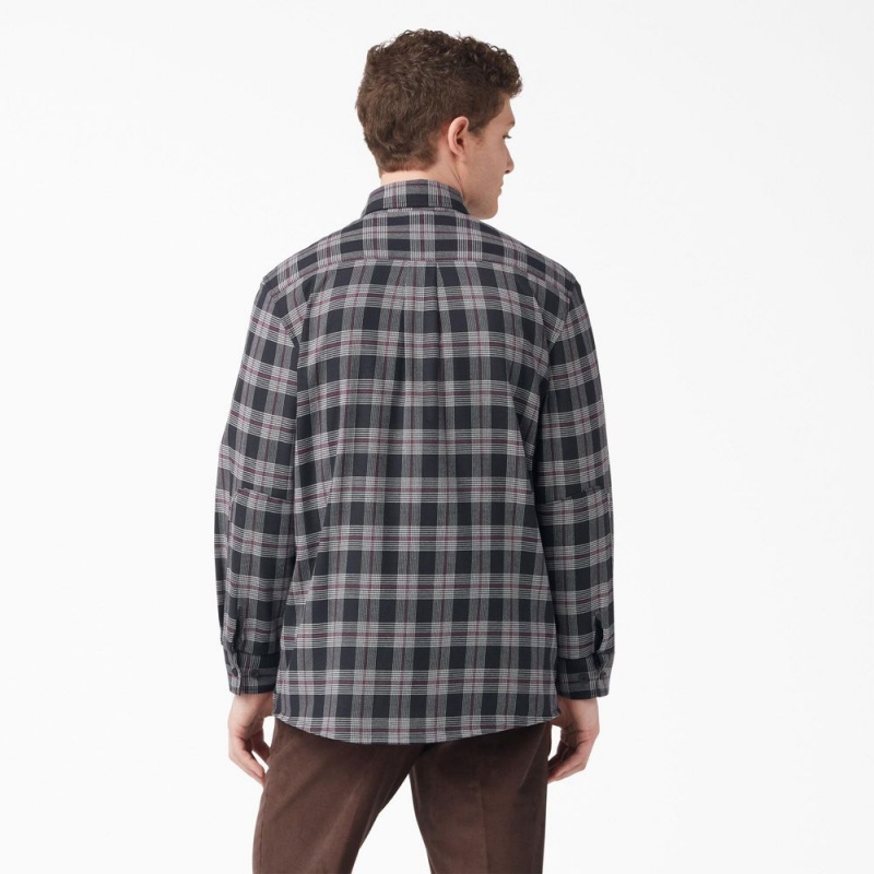 Black Dickies Long Sleeve Flannel Men's Shirt | 364-FBXQLJ