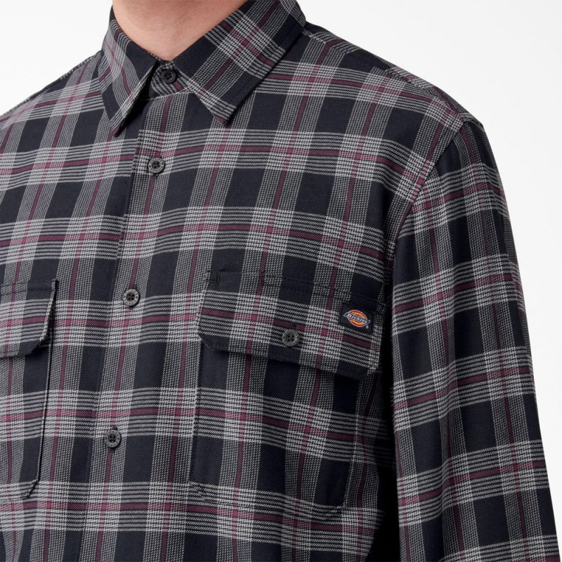 Black Dickies Long Sleeve Flannel Men's Shirt | 364-FBXQLJ