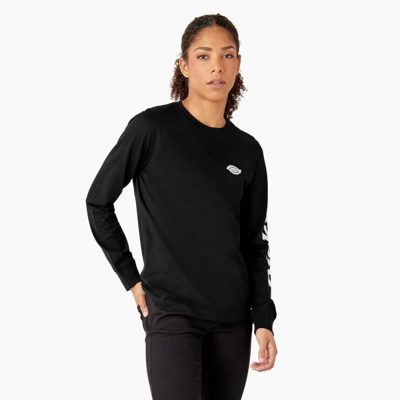 Black Dickies Long Sleeve Heavyweight Graphic Women's T-Shirt | 061-NXPAGR