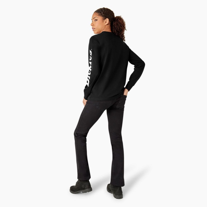 Black Dickies Long Sleeve Heavyweight Graphic Women's T-Shirt | 061-NXPAGR