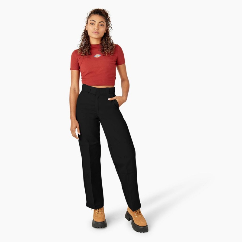 Black Dickies Loose Fit Double Knee Women's Work Pants | 951-QMGOXL