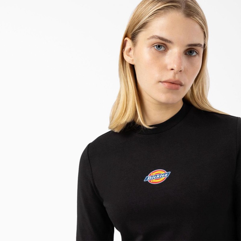 Black Dickies Maple Valley Logo Long Sleeve Cropped Women's T-Shirt | 684-HTMAES