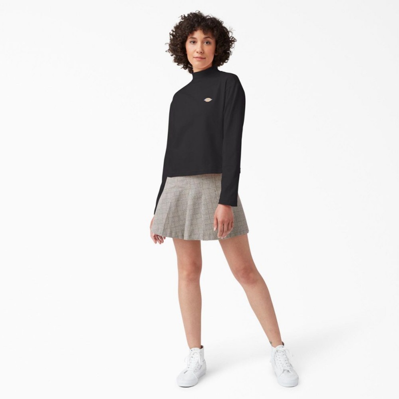 Black Dickies Mapleton High Neck Long Sleeve Women's T-Shirt | 852-TQUIBG