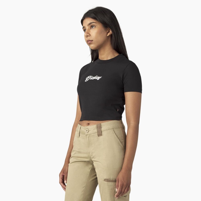 Black Dickies Mayetta Cropped Women's T-Shirt | 927-CSNDUE