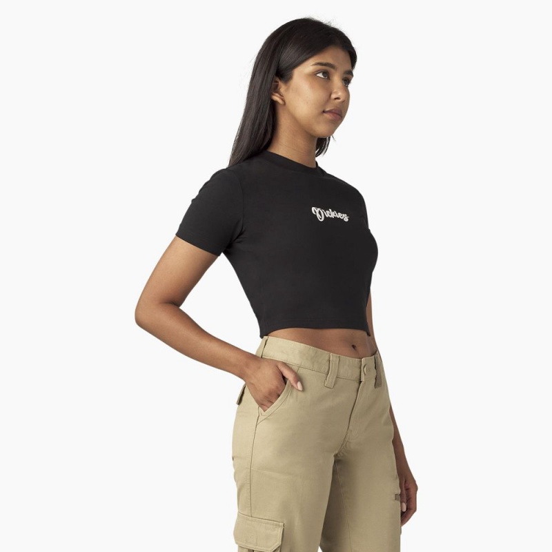 Black Dickies Mayetta Cropped Women's T-Shirt | 927-CSNDUE