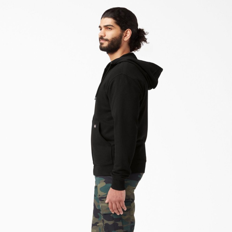 Black Dickies Midweight Fleece Zip Men's Hoodie | 209-BADRVZ