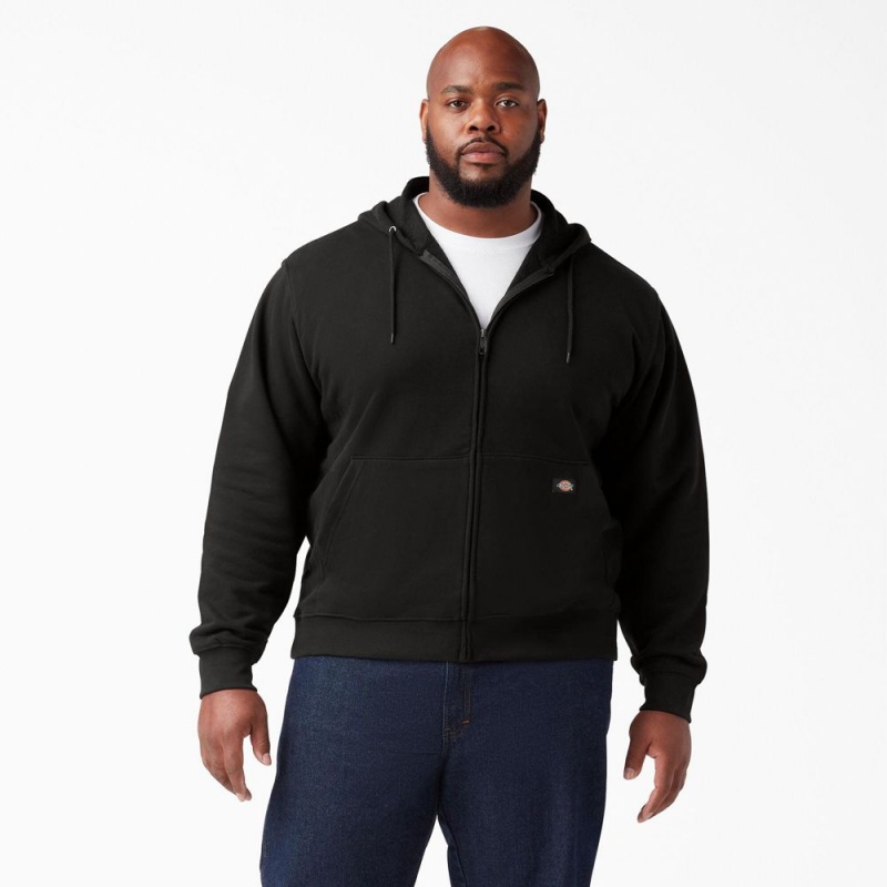 Black Dickies Midweight Fleece Zip Men's Hoodie | 209-BADRVZ