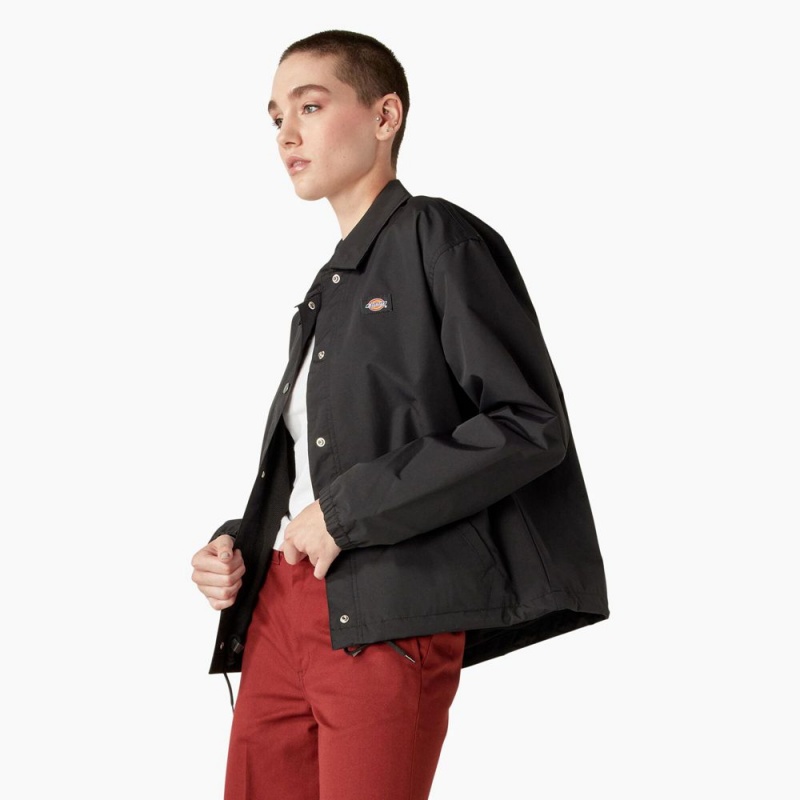 Black Dickies Oakport Cropped Coaches Women's Jacket | 839-NVAKFJ