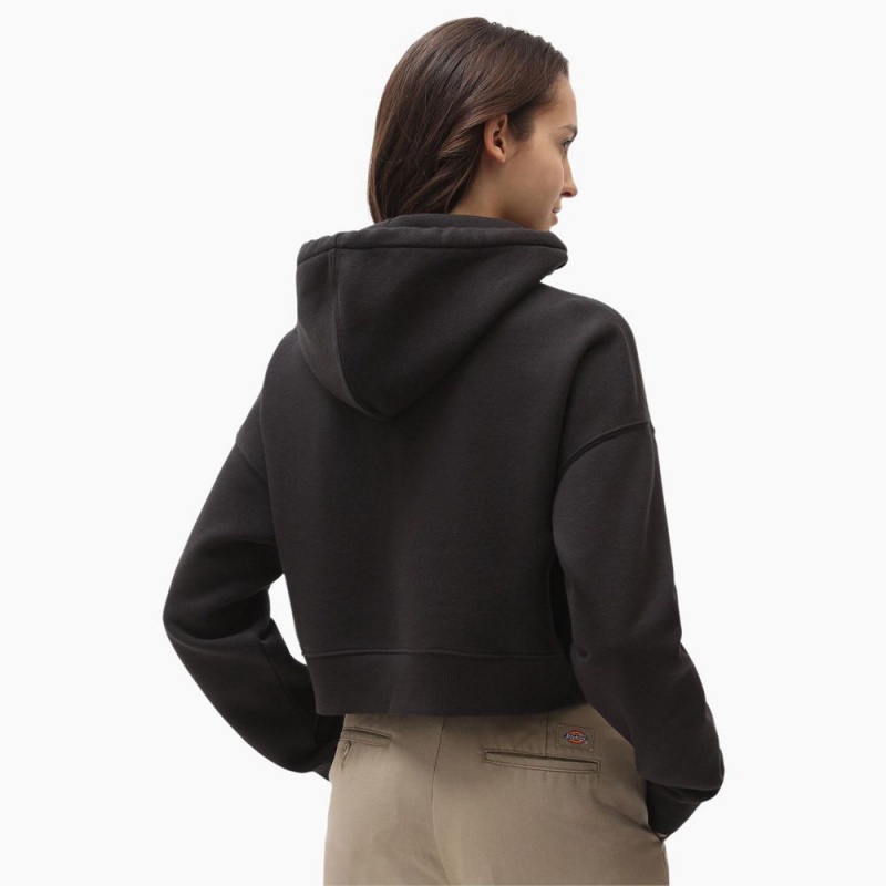 Black Dickies Oakport Cropped Women's Hoodie | 392-DAZFEY