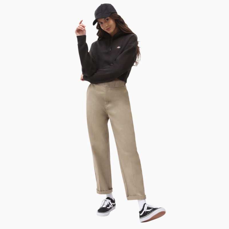 Black Dickies Oakport Cropped Women's Hoodie | 392-DAZFEY