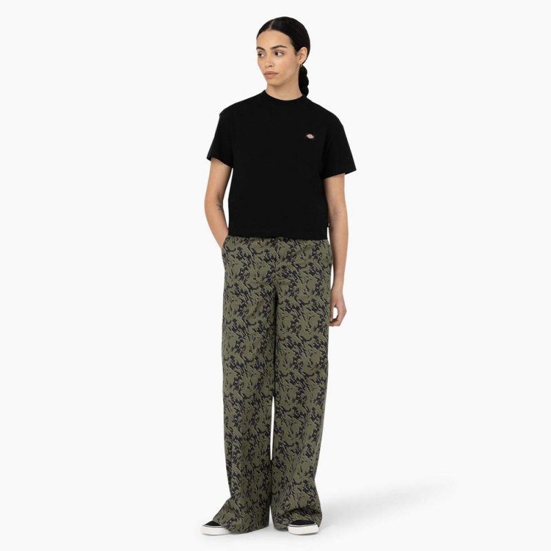 Black Dickies Oakport Cropped Women's T-Shirt | 097-BZEOHW