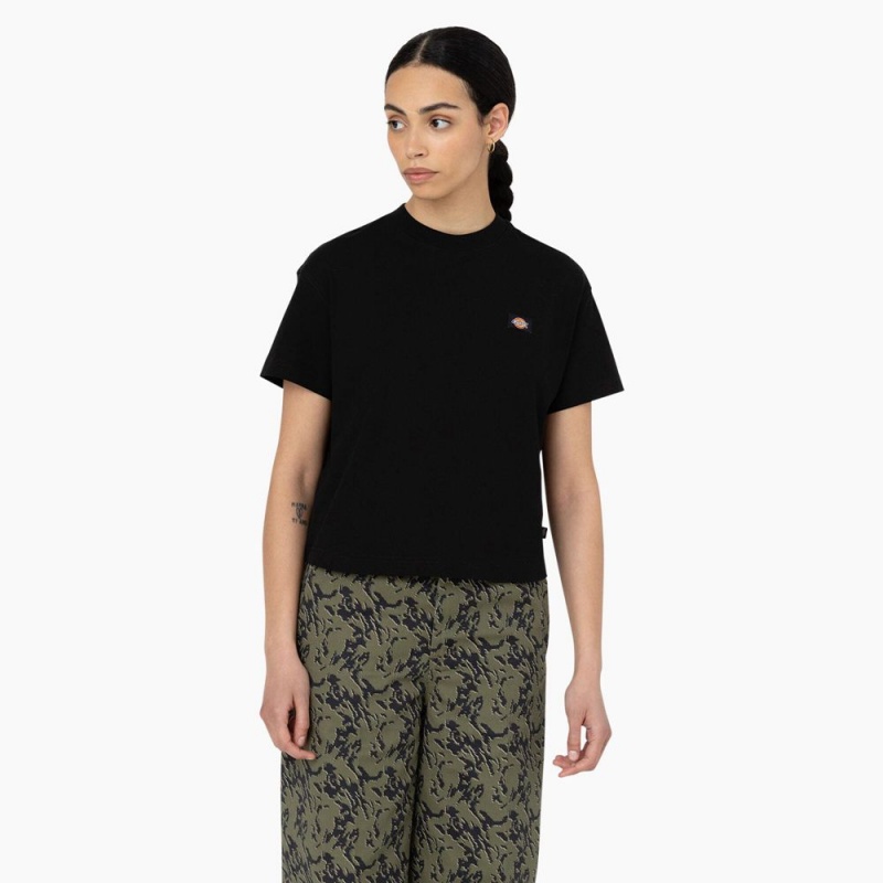 Black Dickies Oakport Cropped Women\'s T-Shirt | 097-BZEOHW