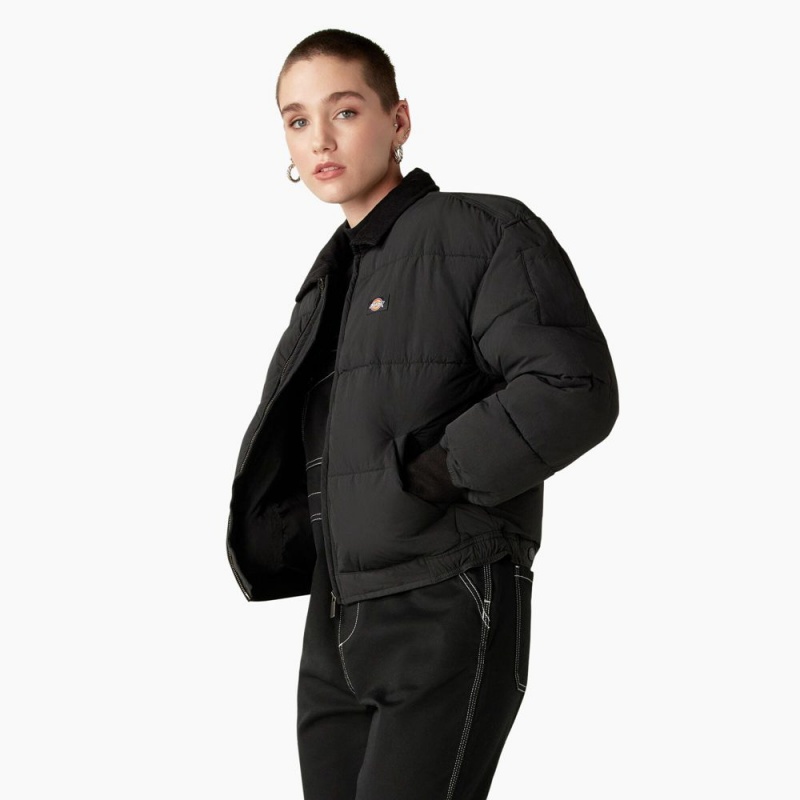 Black Dickies Overbrook Puffer Women's Jacket | 594-IOAWPK