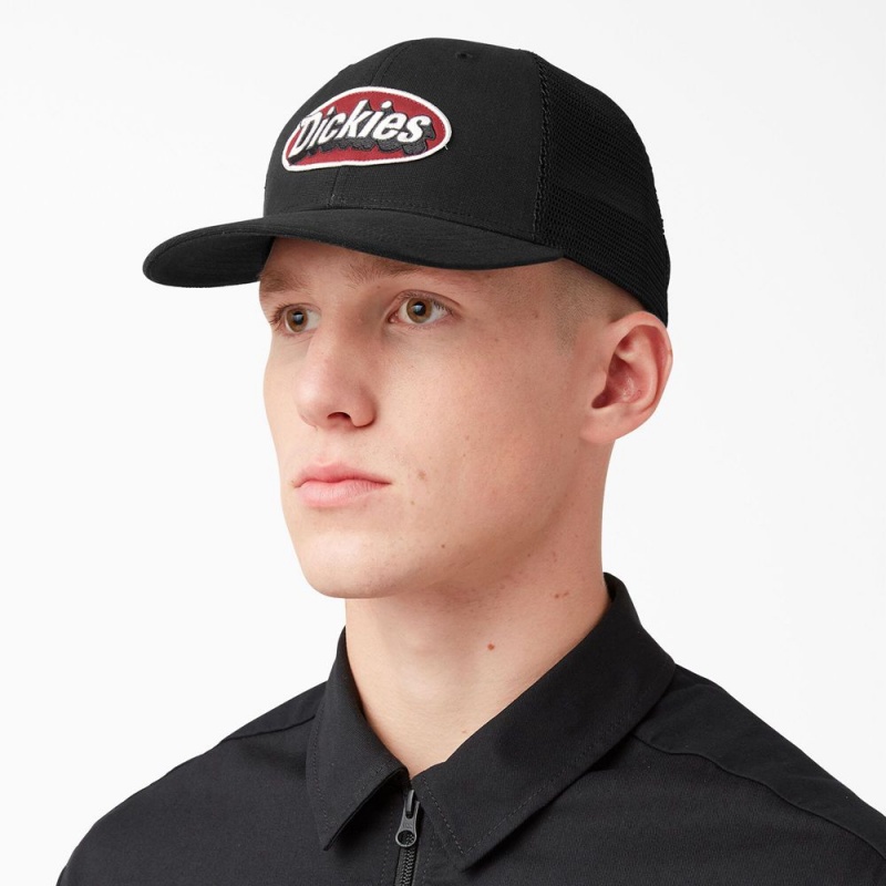 Black Dickies Patch Logo Trucker Men's Cap | 304-QADYUF