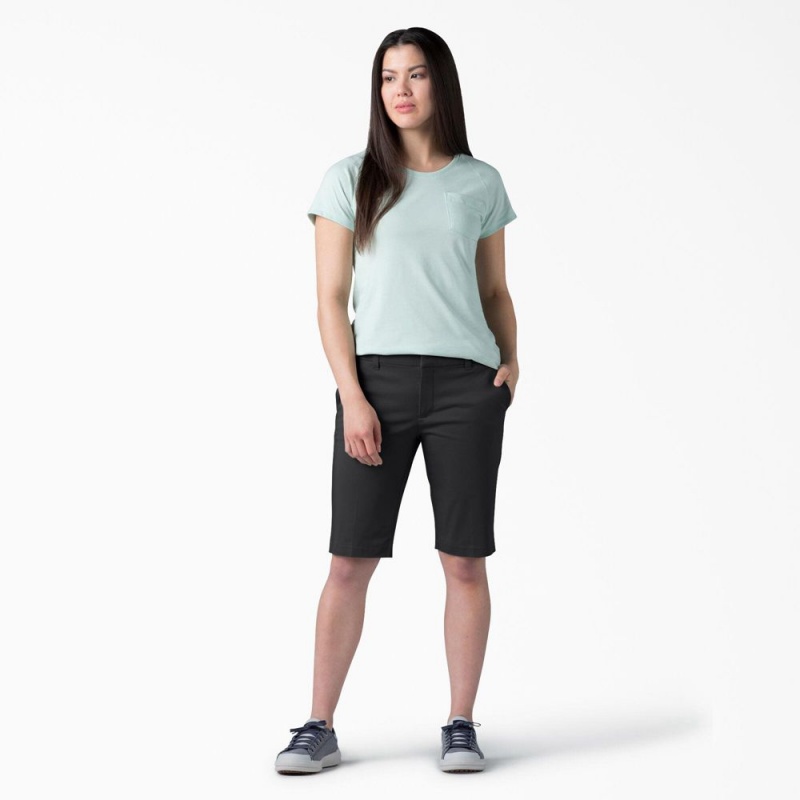 Black Dickies Perfect Shape Straight Fit Bermuda Women's Shorts | 218-JKGYLH