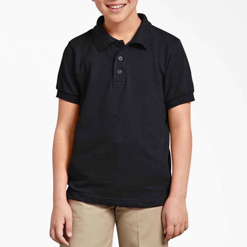 Black Dickies Piqué Short Sleeve Kids\' Polo Shirt | 584-TBQEWD