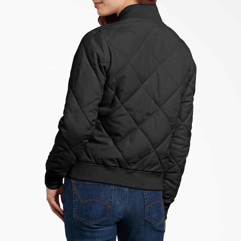 Black Dickies Quilted Bomber Women's Jacket | 037-TPEQLV