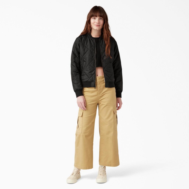 Black Dickies Quilted Bomber Women's Jacket | 037-TPEQLV