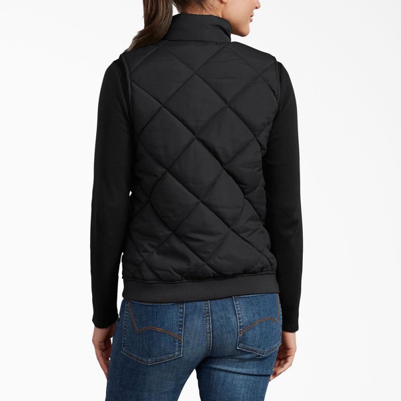 Black Dickies Quilted Women's Vest | 069-ARSFTN