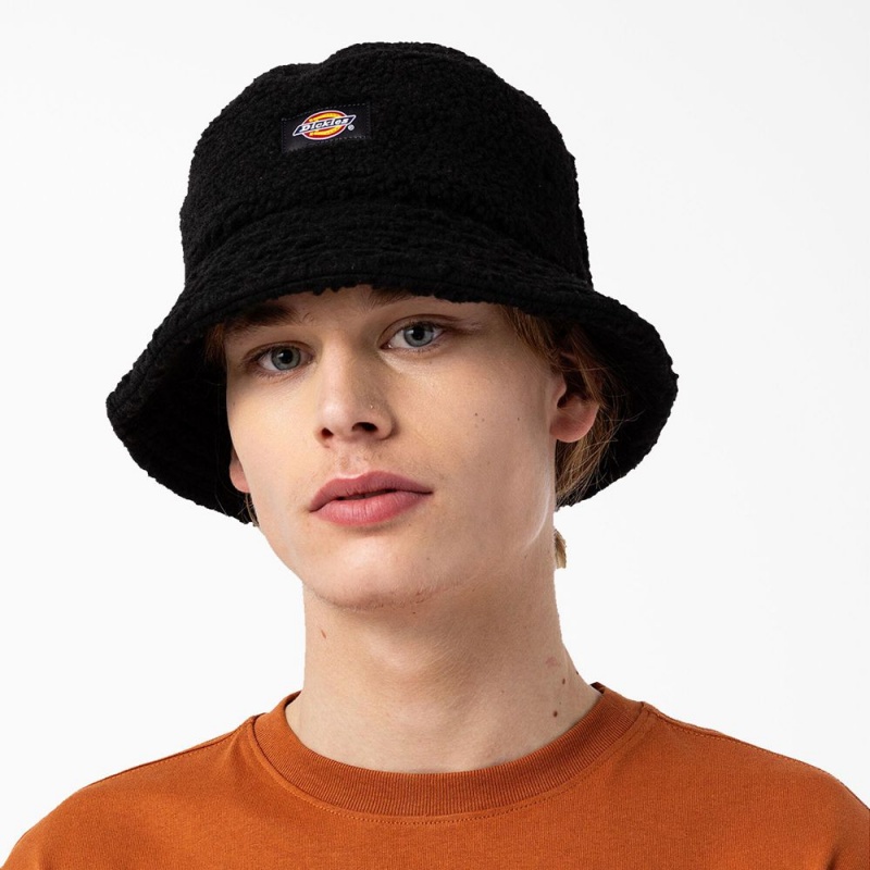 Black Dickies Red Chute Fleece Bucket Men's Hat | 762-PREUTW