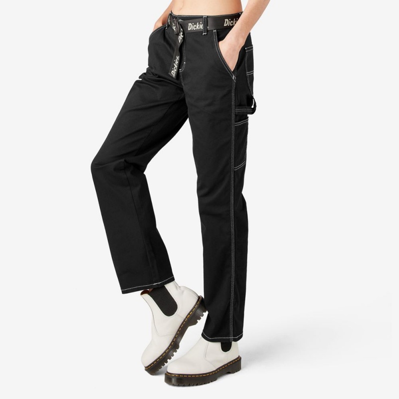 Black Dickies Relaxed Fit Carpenter Women's Pants | 627-YPBJSR