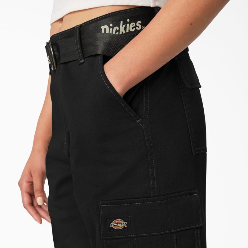 Black Dickies Relaxed Fit Contrast Stitch Cropped Women's Cargo Pants | 439-TYAUWJ