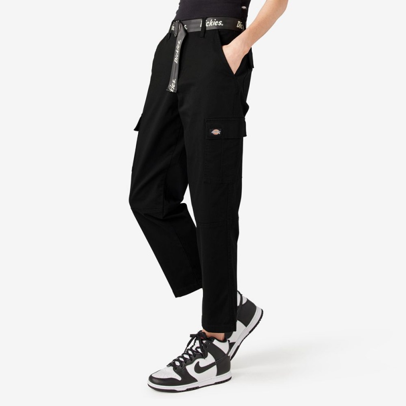 Black Dickies Relaxed Fit Cropped Women's Cargo Pants | 983-XLDUGZ