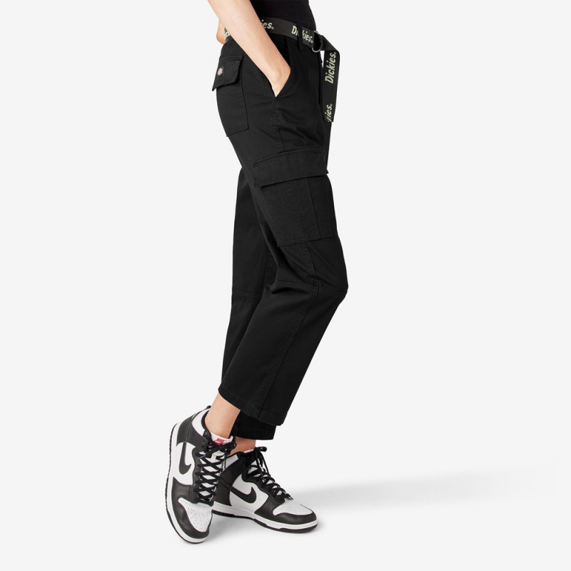 Black Dickies Relaxed Fit Cropped Women's Cargo Pants | 983-XLDUGZ