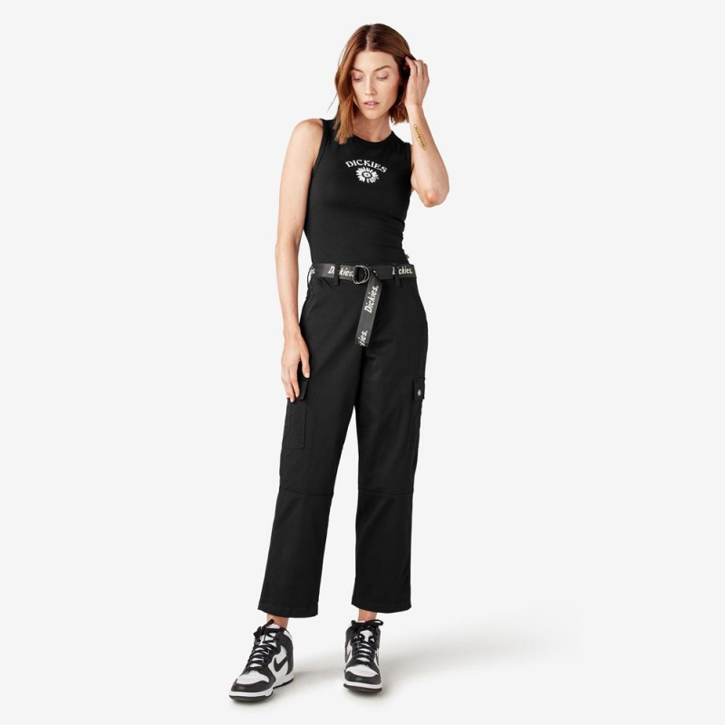 Black Dickies Relaxed Fit Cropped Women's Cargo Pants | 983-XLDUGZ