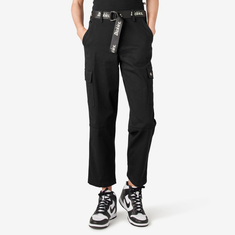 Black Dickies Relaxed Fit Cropped Women\'s Cargo Pants | 983-XLDUGZ