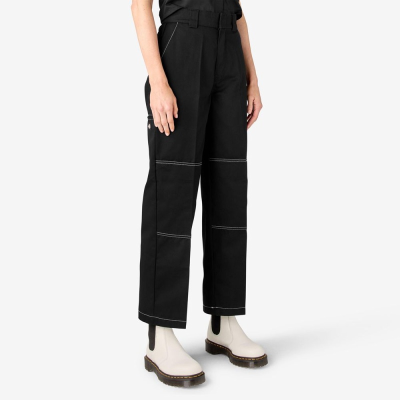 Black Dickies Relaxed Fit Double Knee Women's Pants | 897-WBGZPU