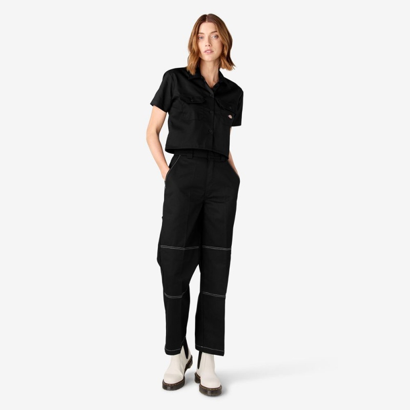 Black Dickies Relaxed Fit Double Knee Women's Pants | 897-WBGZPU