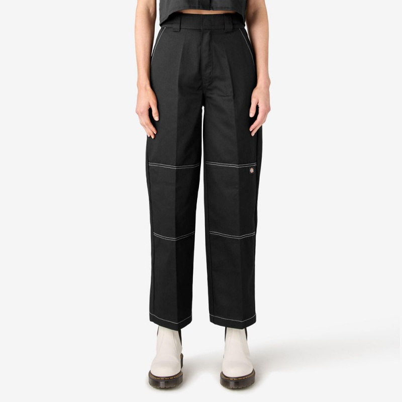 Black Dickies Relaxed Fit Double Knee Women\'s Pants | 897-WBGZPU