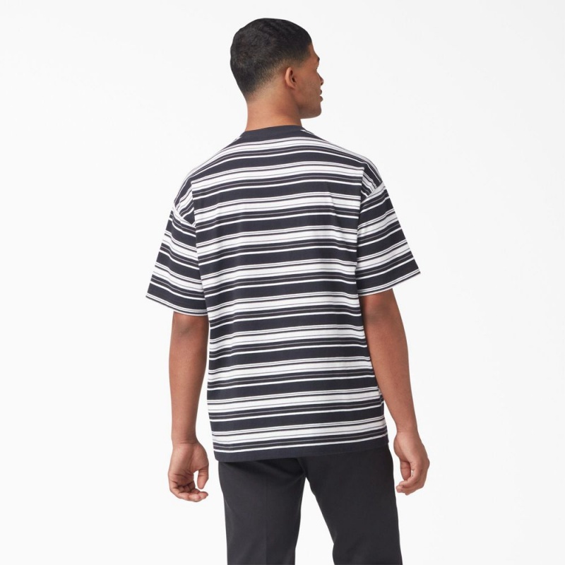 Black Dickies Relaxed Fit Striped Pocket Men's T-Shirt | 058-TGUSRF