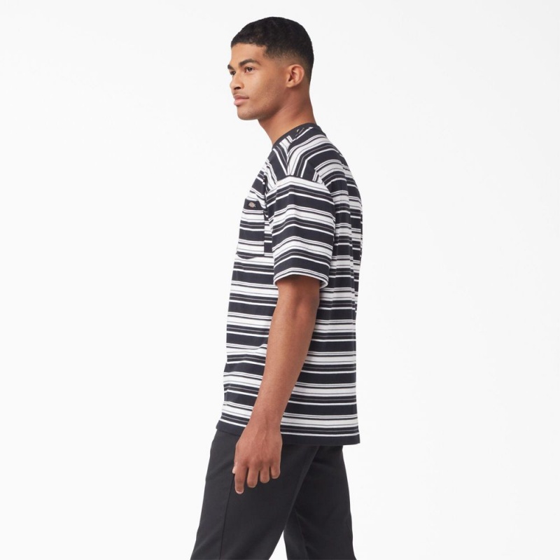 Black Dickies Relaxed Fit Striped Pocket Men's T-Shirt | 058-TGUSRF