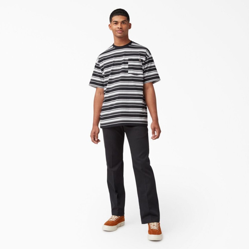 Black Dickies Relaxed Fit Striped Pocket Men's T-Shirt | 058-TGUSRF