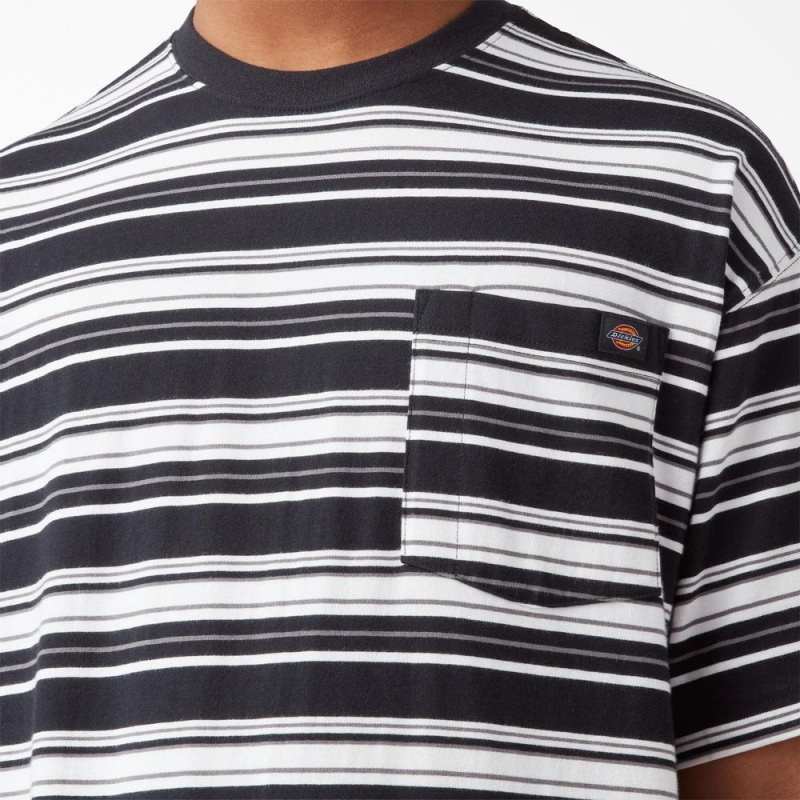 Black Dickies Relaxed Fit Striped Pocket Men's T-Shirt | 058-TGUSRF