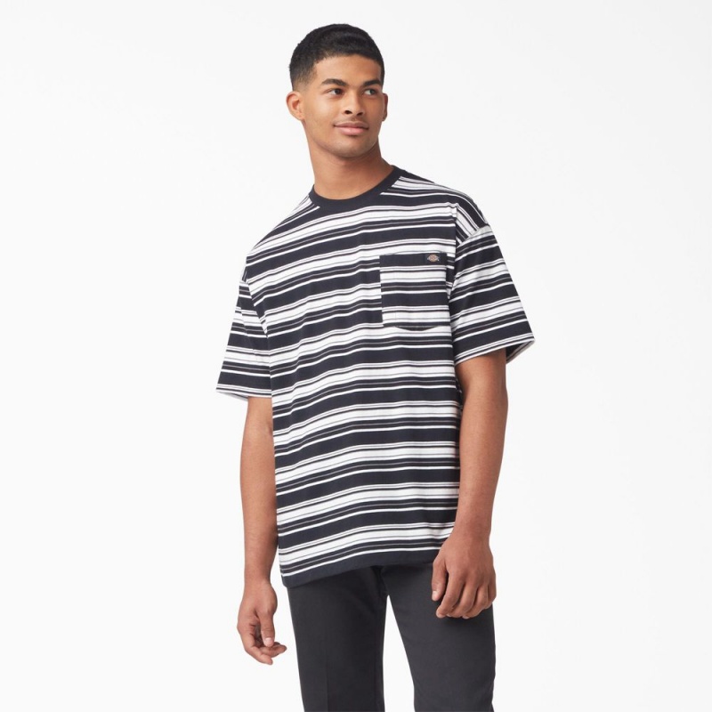 Black Dickies Relaxed Fit Striped Pocket Men\'s T-Shirt | 058-TGUSRF