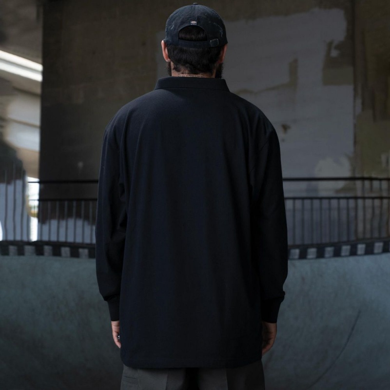 Black Dickies Ronnie Sandoval Long Sleeve Men's Polo Shirt | 185-KEFVQC