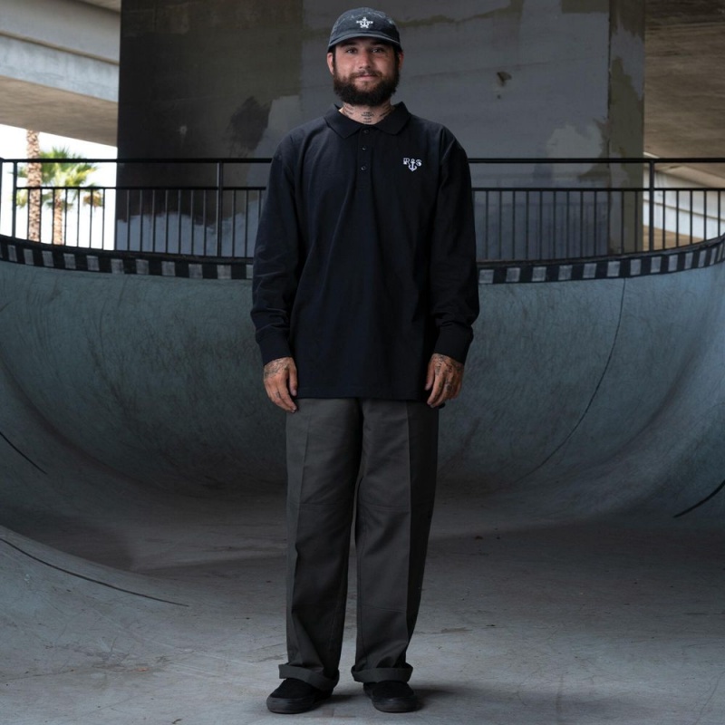 Black Dickies Ronnie Sandoval Long Sleeve Men's Polo Shirt | 185-KEFVQC