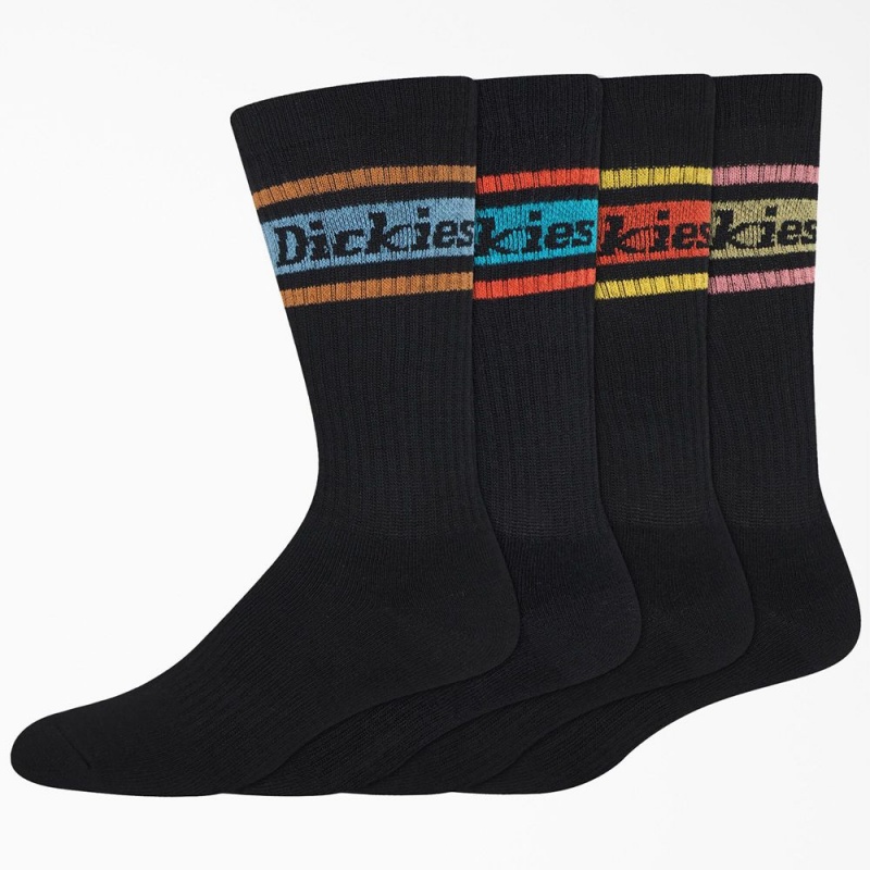 Black Dickies Rugby Stripe 4-Pack Men\'s Socks | 215-LUEGKN