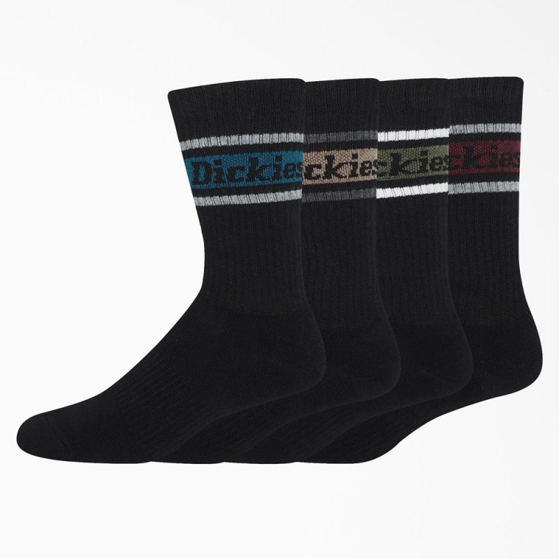 Black Dickies Rugby Stripe 4-Pack Men\'s Socks | 210-EWRXFN