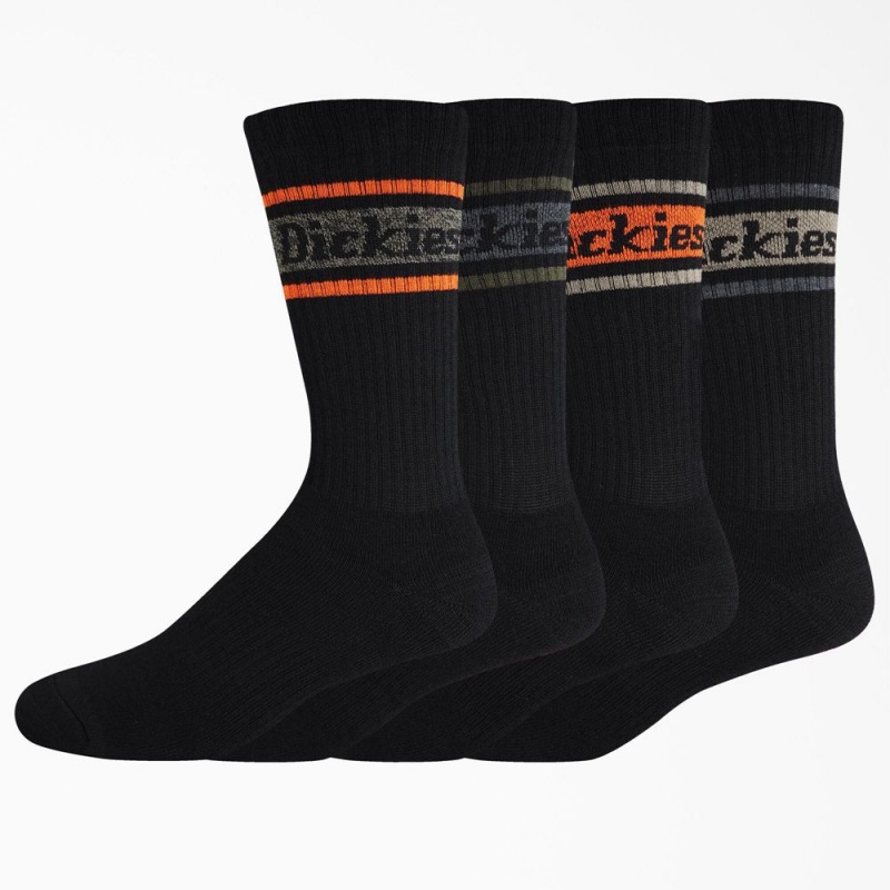 Black Dickies Rugby Stripe 4-Pack Women\'s Socks | 409-OYLFPQ