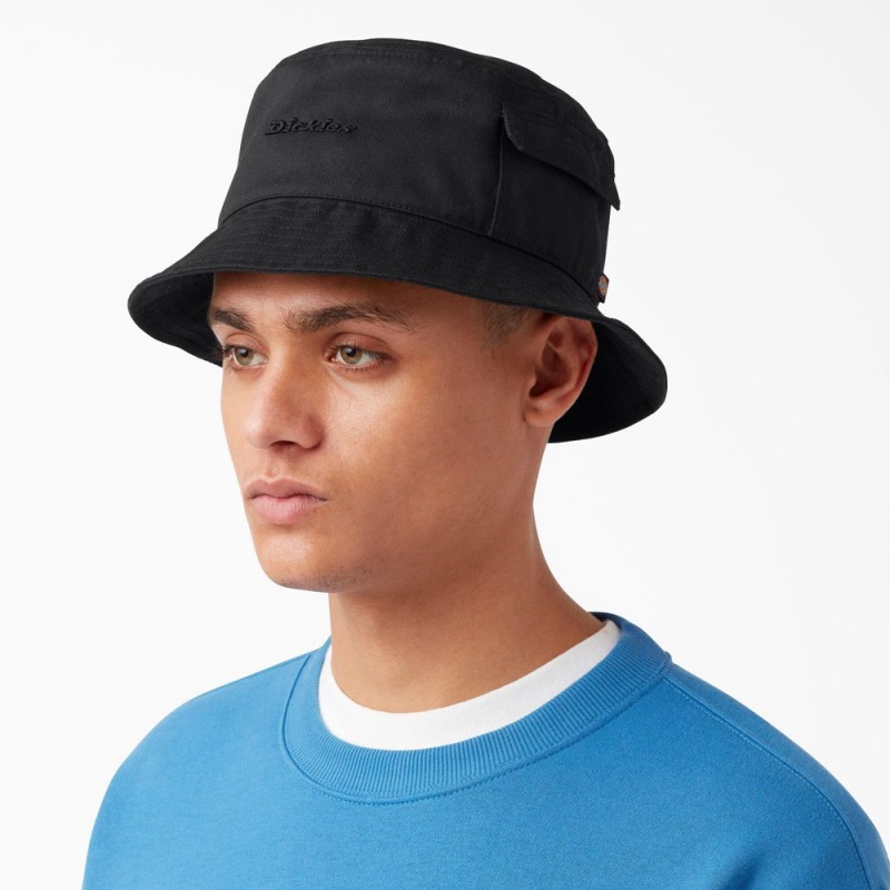 Black Dickies Script Logo Bucket Men's Hat | 041-FYEBWA