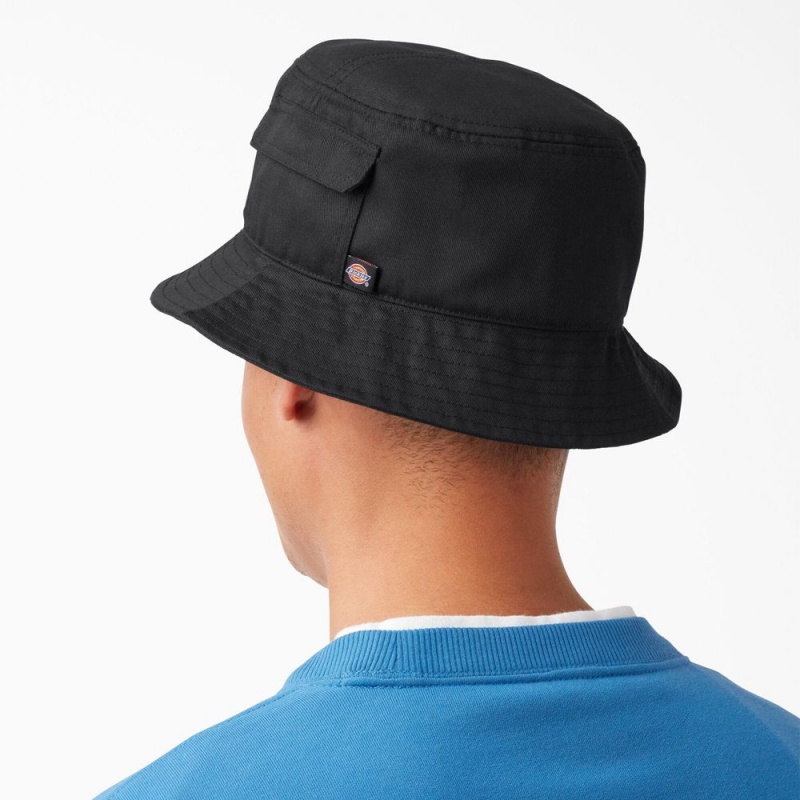 Black Dickies Script Logo Bucket Men's Hat | 041-FYEBWA