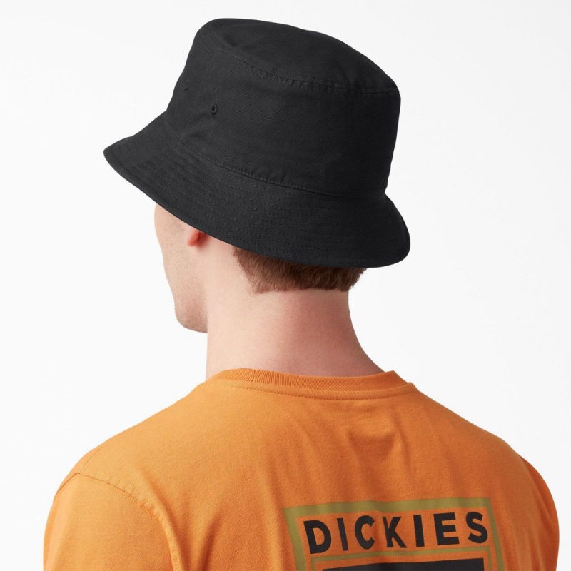 Black Dickies Script Logo Canvas Bucket Men's Hat | 534-FTRDCP