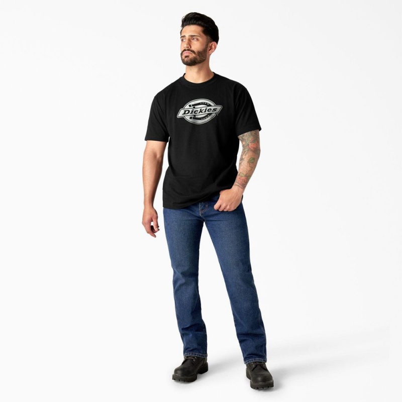 Black Dickies Short Sleeve Logo Graphic Men's T-Shirt | 674-JGCWEO